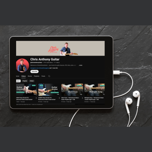 Chris Anthony Guitar YouTube channel displayed on an iPad