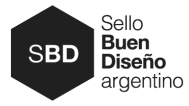 Logotipo en tonos negros con un hexágono y las palabras "Sello Buen Diseño argentino" y las letras "SBD" en el centro.