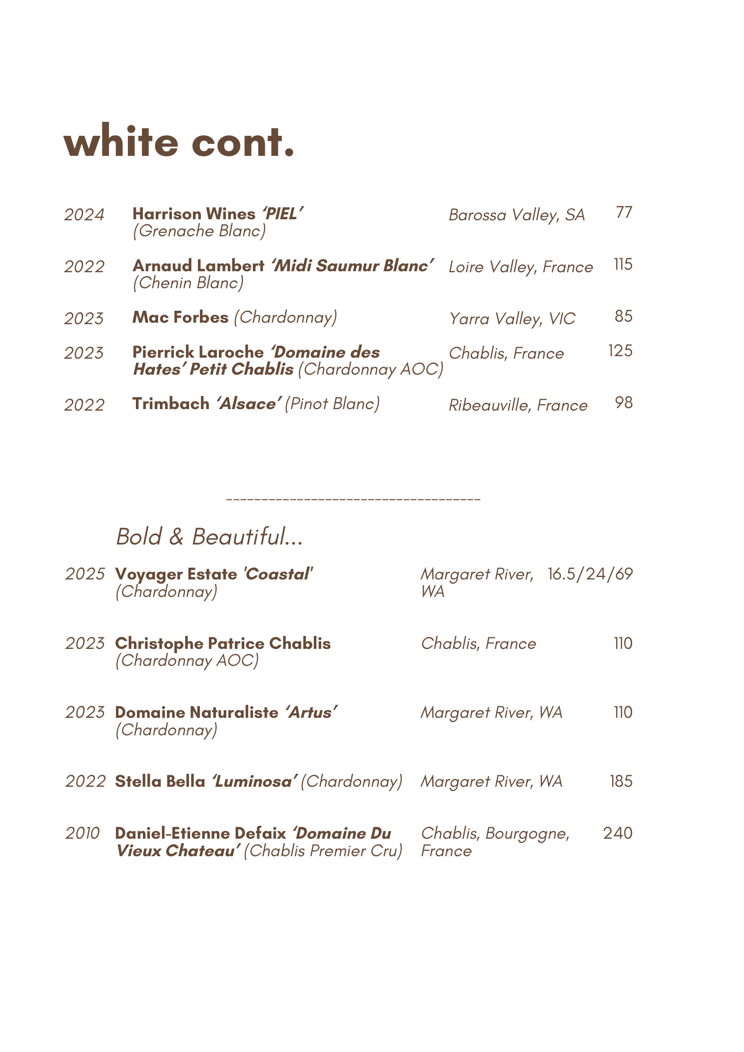 Flics Kitchen wine list, page 3