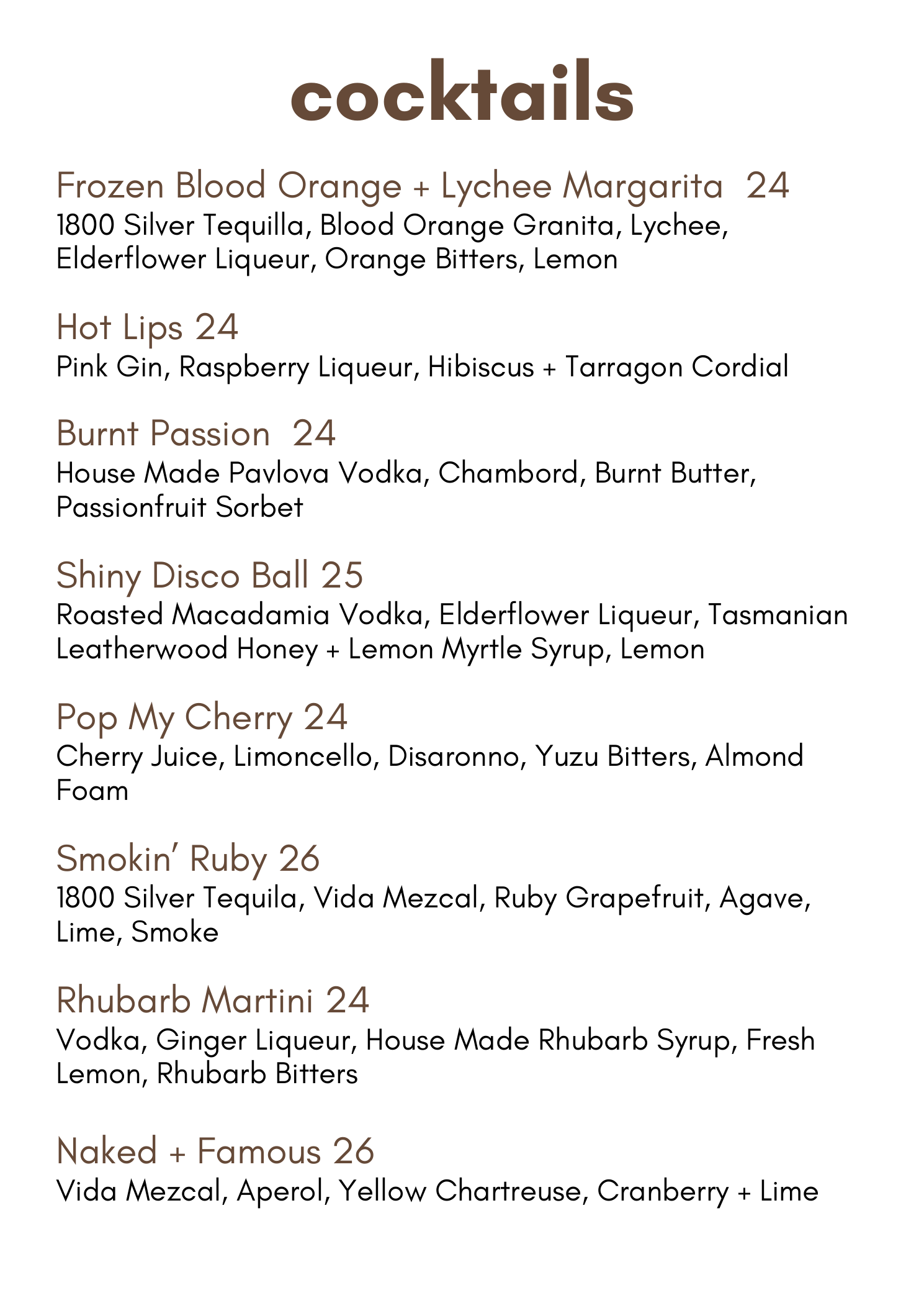 Flics Kitchen cocktail menu, page 1