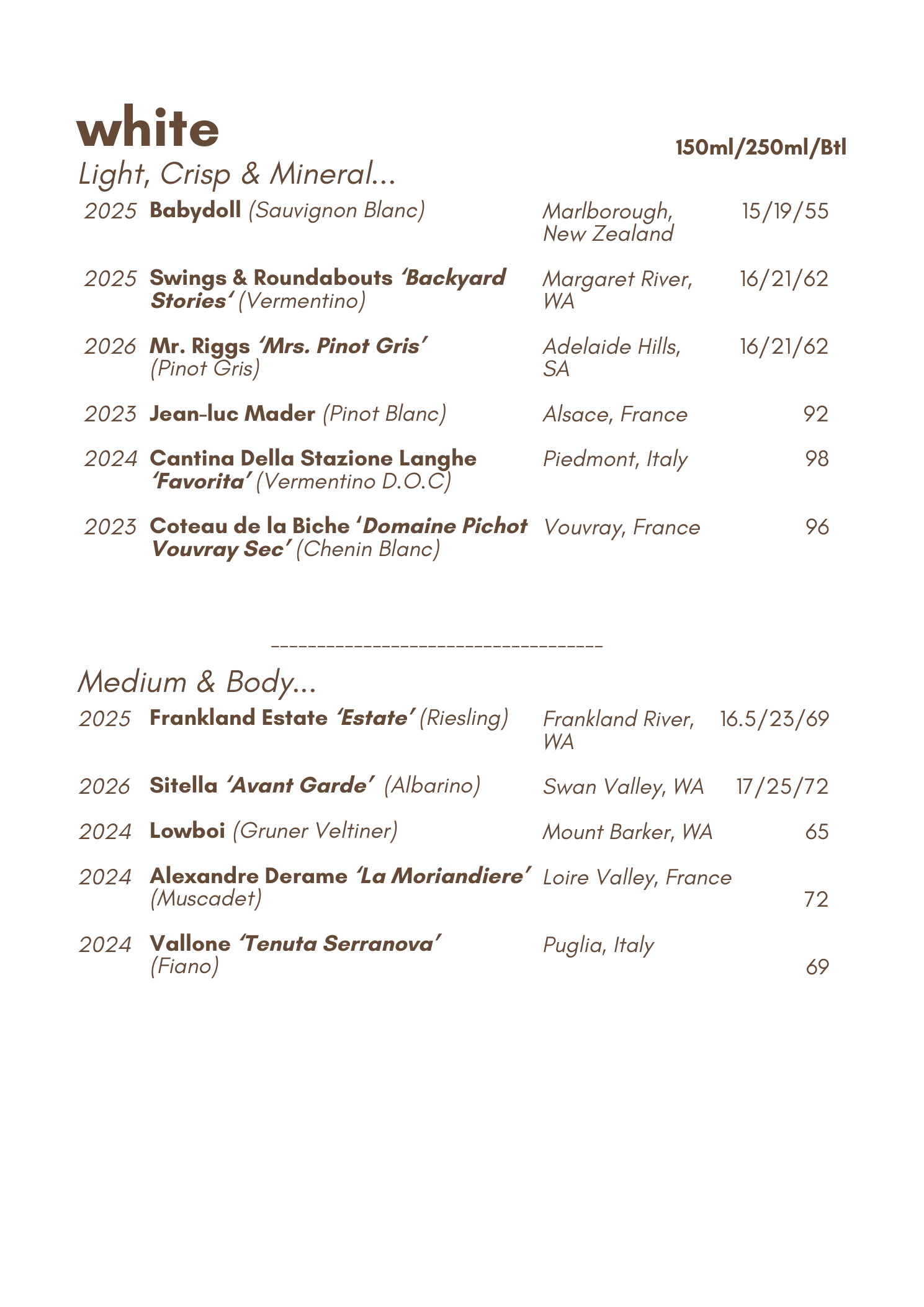 Flics Kitchen wine list, page 2