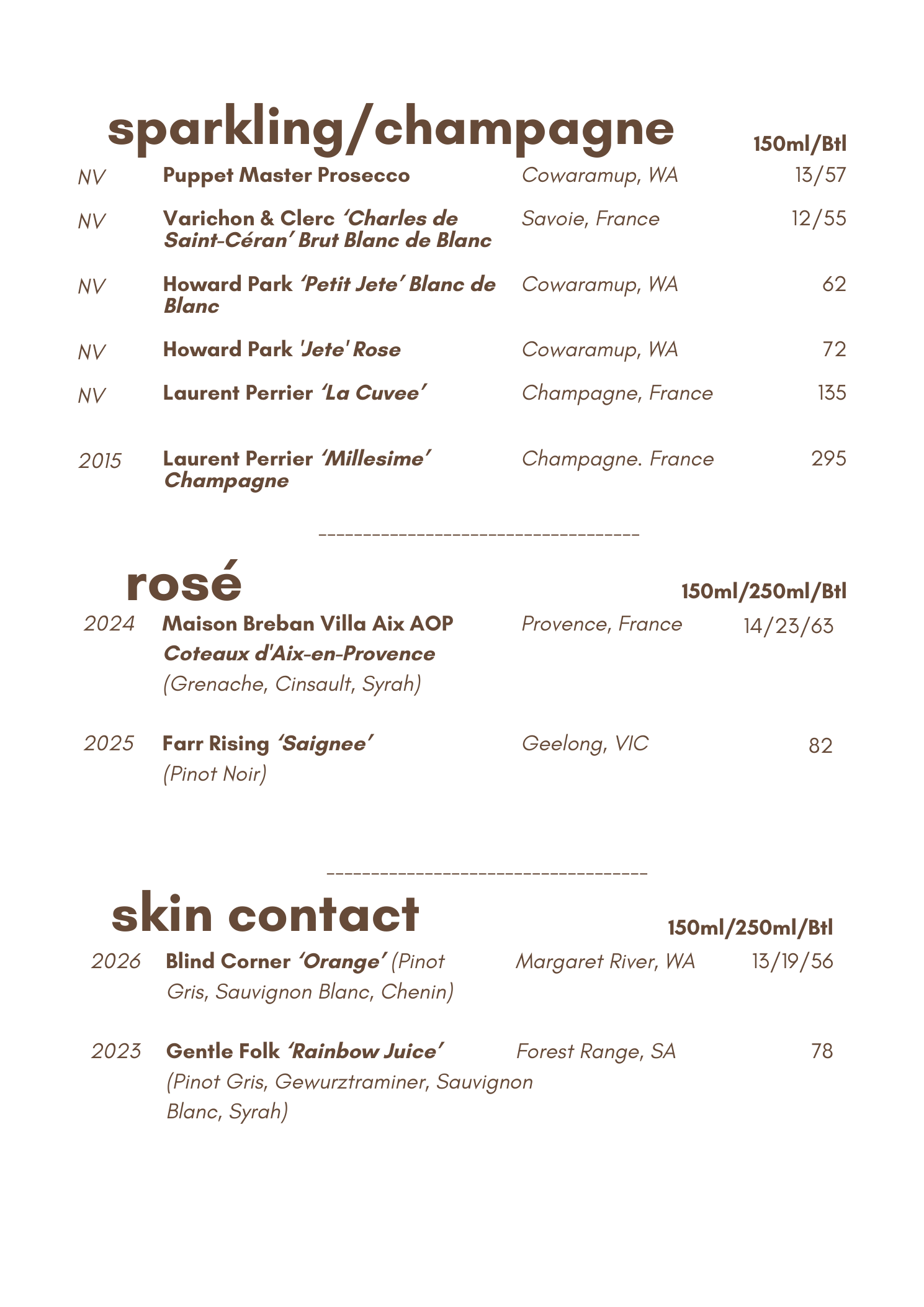 Flics Kitchen wine list, page 1