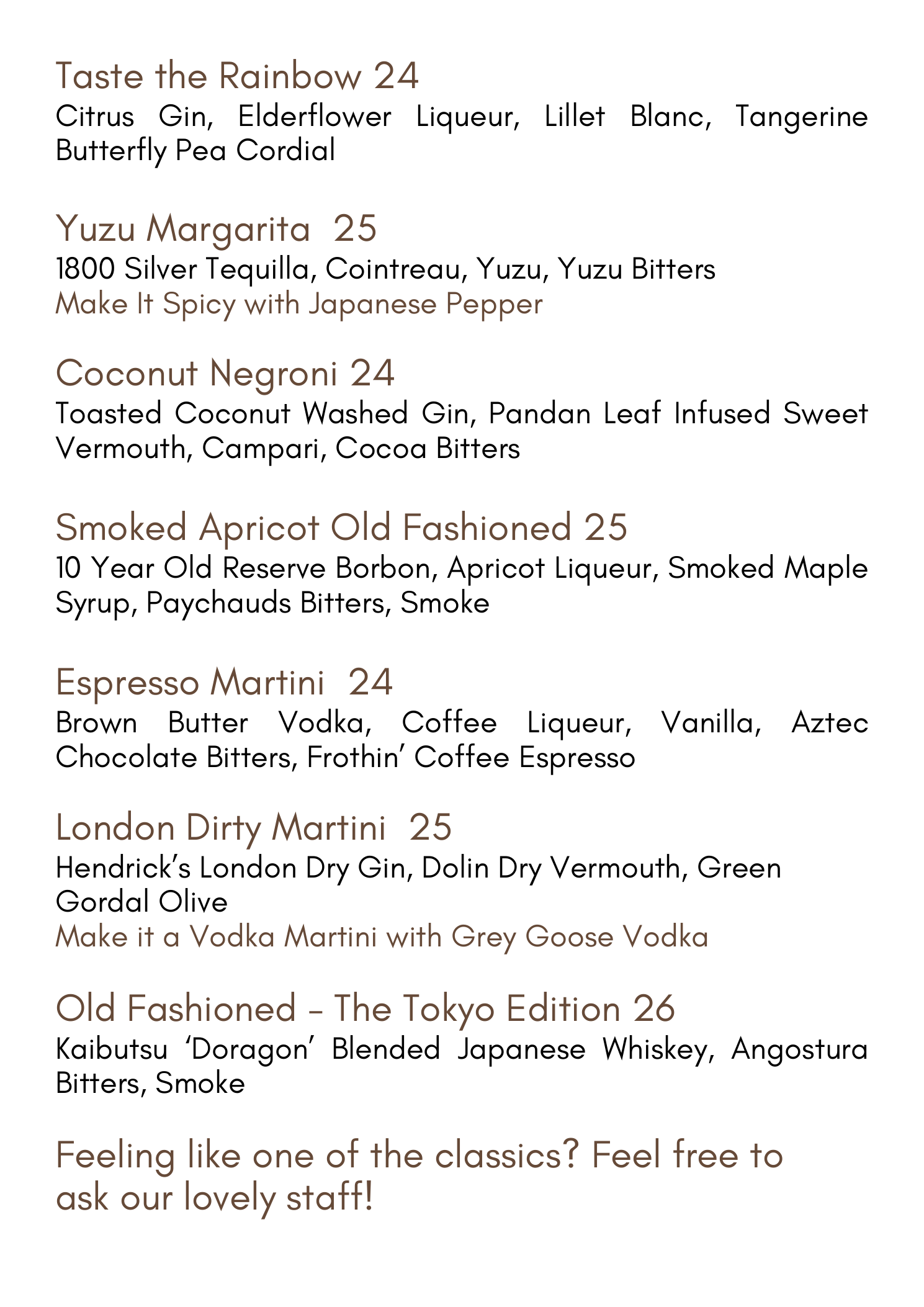 Flics Kitchen cocktail menu, page 2