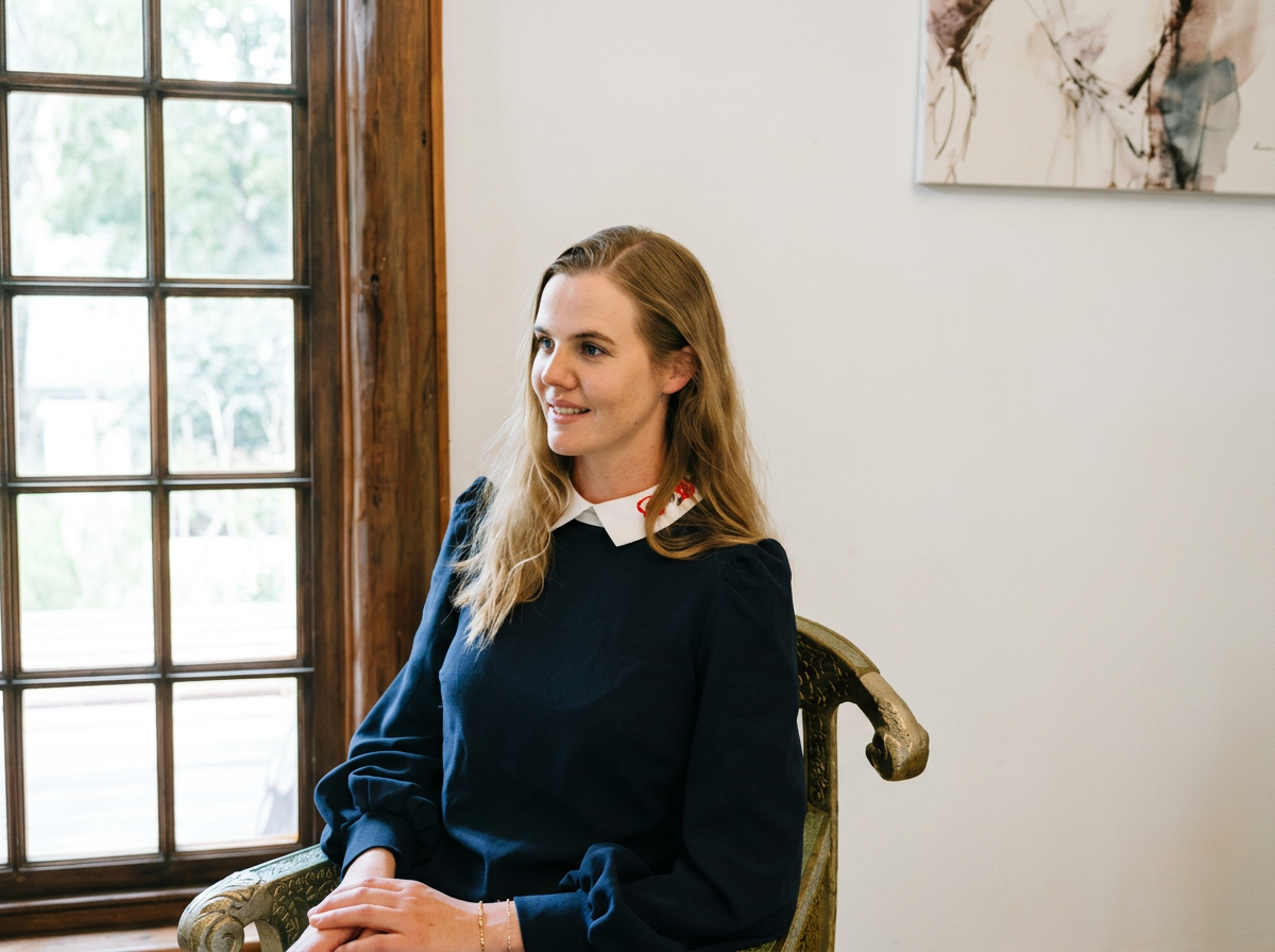 Portrait of Cyan Jolliffe, Specialist Wellness Counsellor, seated in a comfortable room.