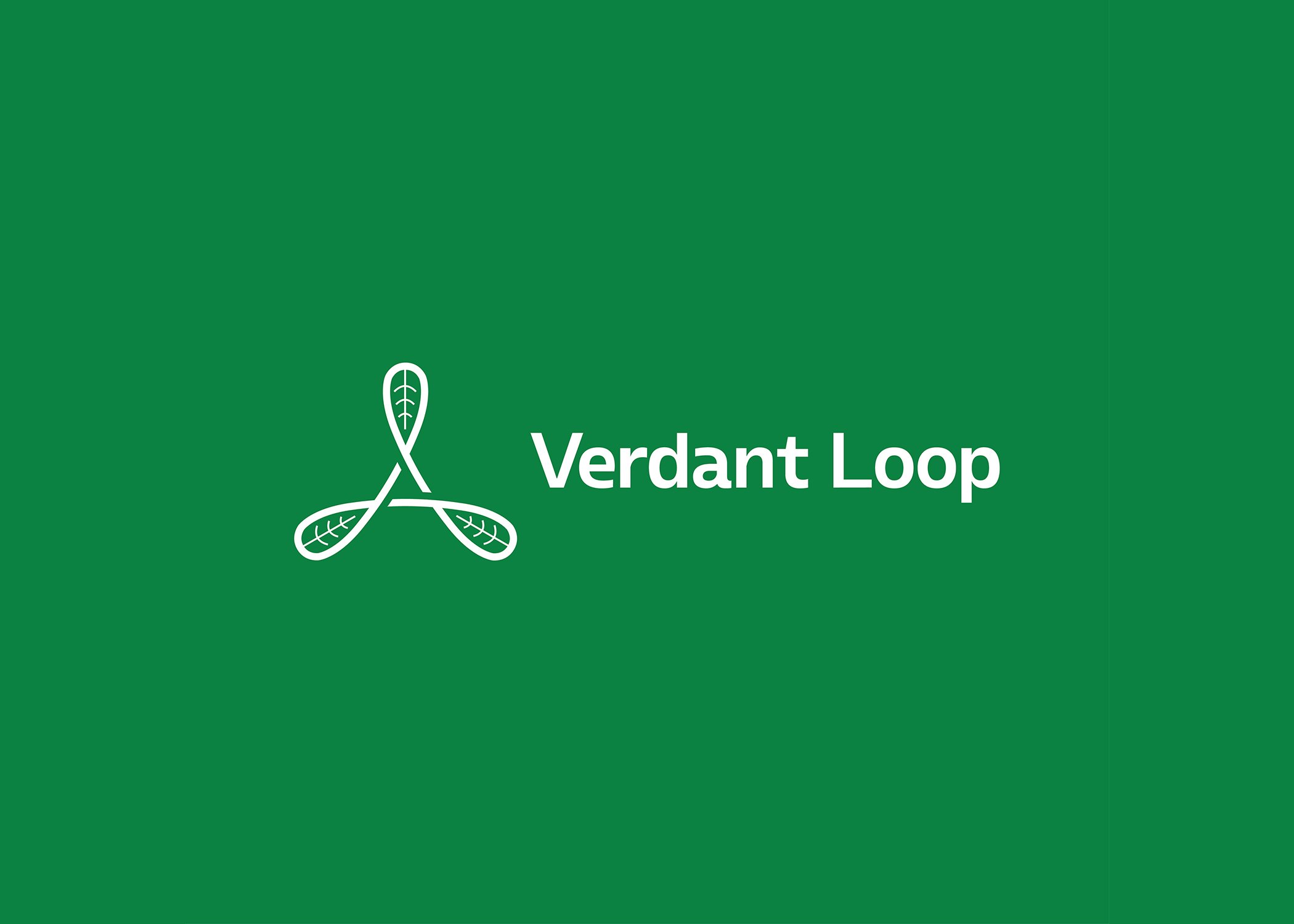 Green background with a white logo resembling three intertwined leaves and the text 'Verdant Loop'.