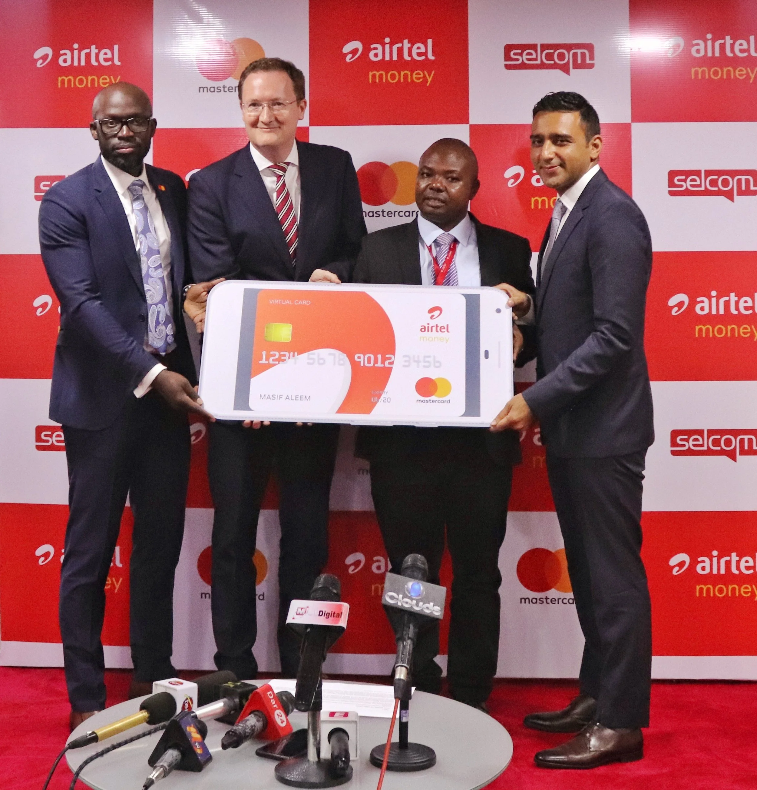 From left to right: Frank Molla (Mastercard), Adam Jones (Mastercard), Isaack Nchuda (Airtel), Sameer Hirji (Selcom)