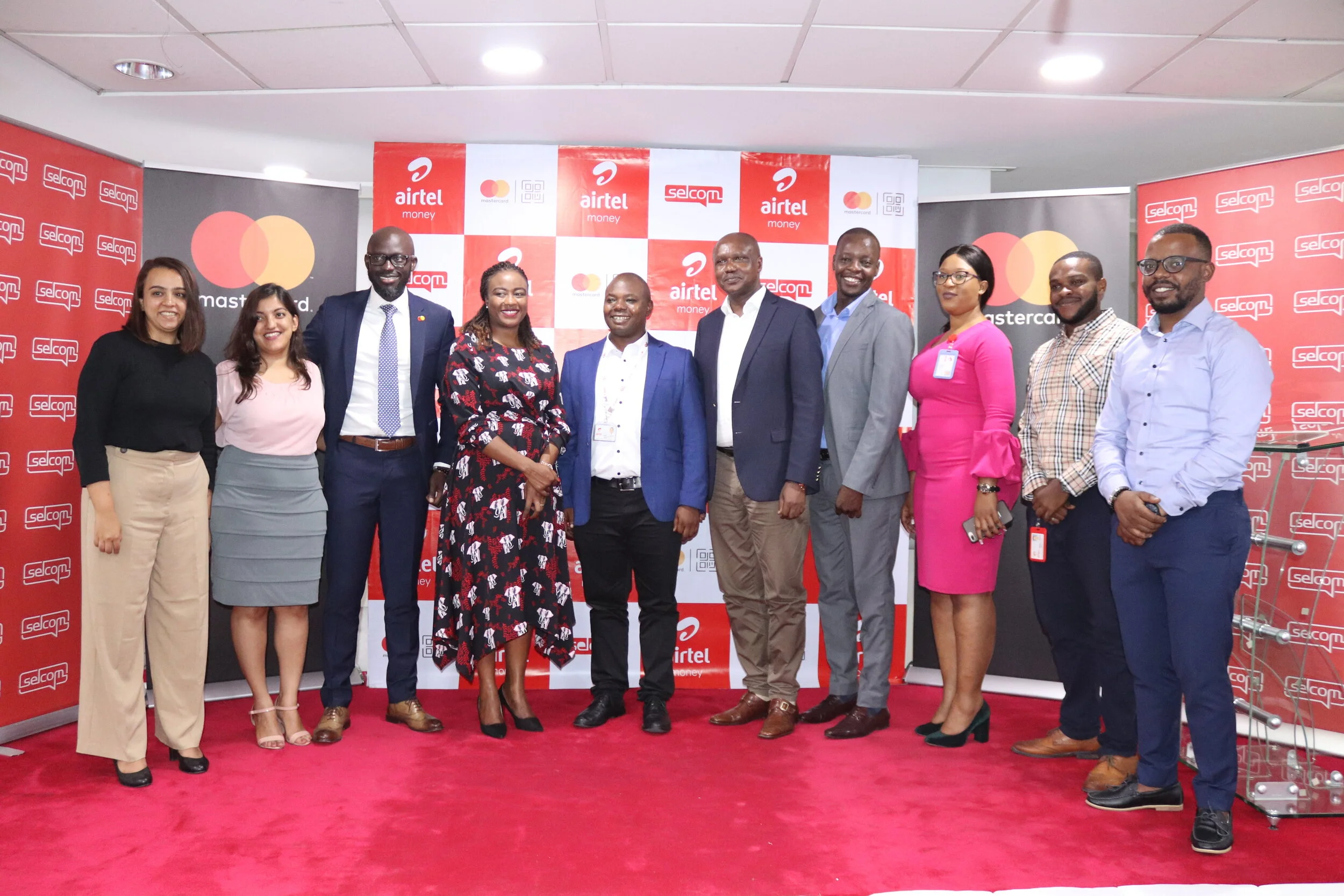 Selcom, Airtel and Mastercard teams in group picture during the launch event that took place at Airtel Tanzania HQ.