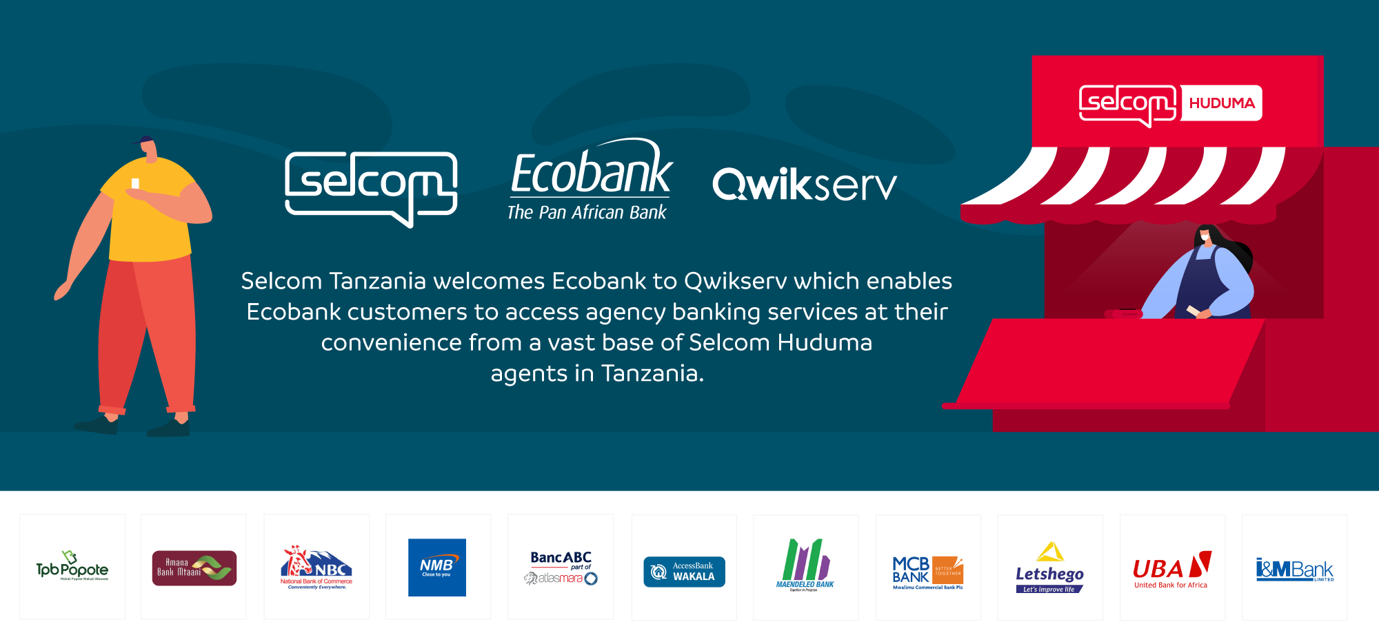 Ecobank becomes the 12th bank in Tanzania to complement its current branches and ATM channels through Selcom’s footprint of 20,000+ agents across Tanzania to offer agency banking for easy deposits and withdrawals.&nbsp;&nbsp;