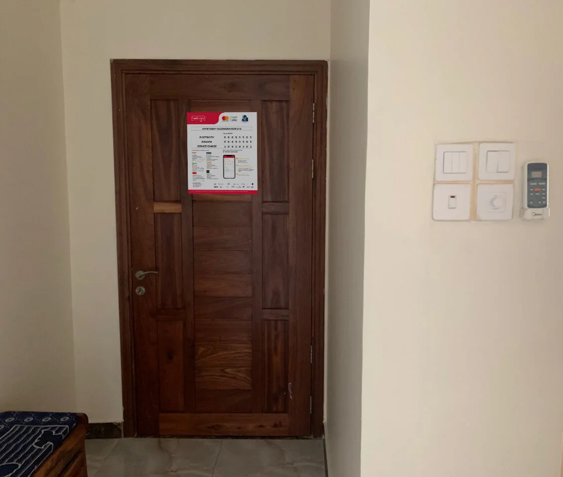 Unique QR codes placed inside an apartment unit to enable the tenants to pay dues for rent and services at their own convenience.
