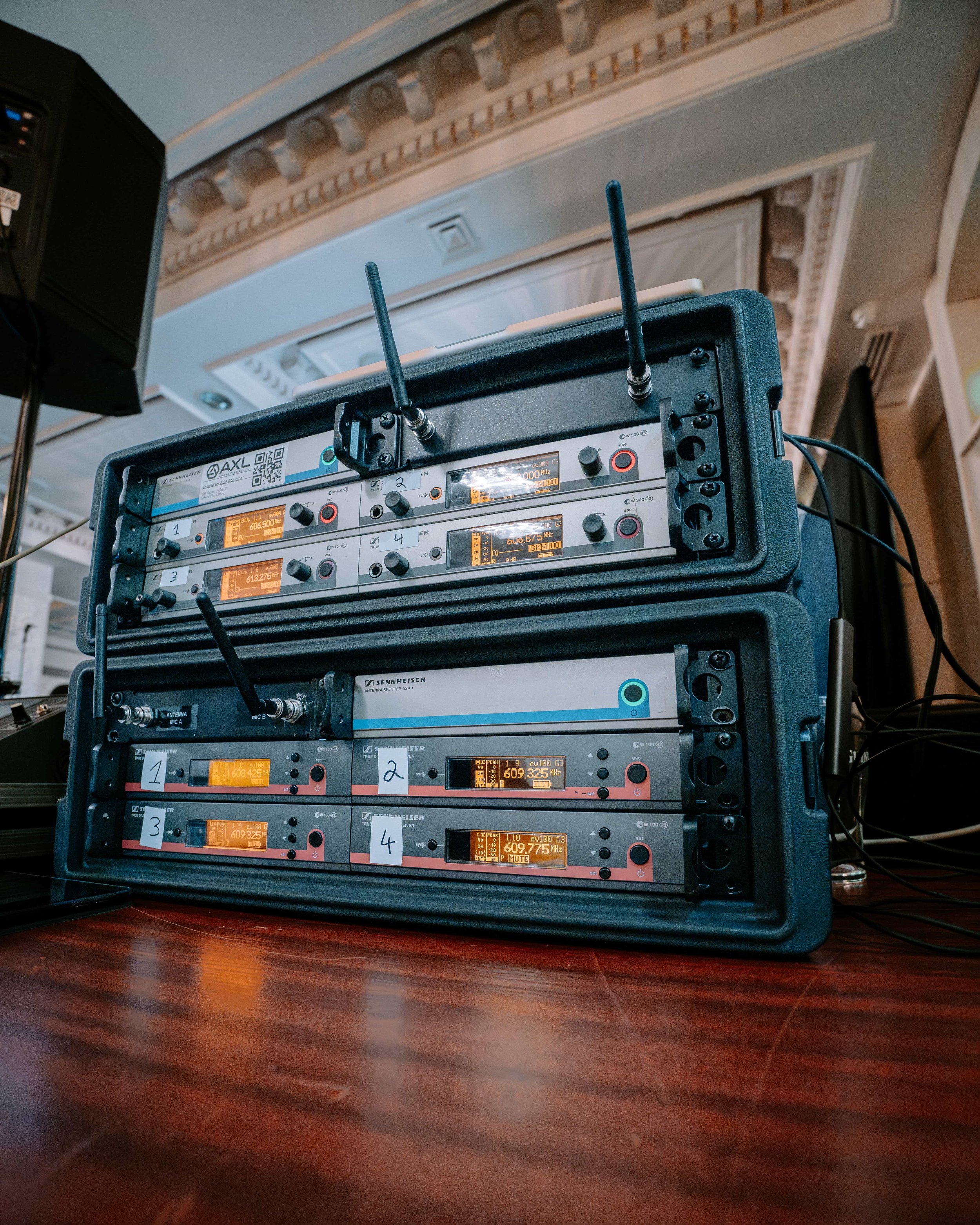 radio microphone setup for a conference