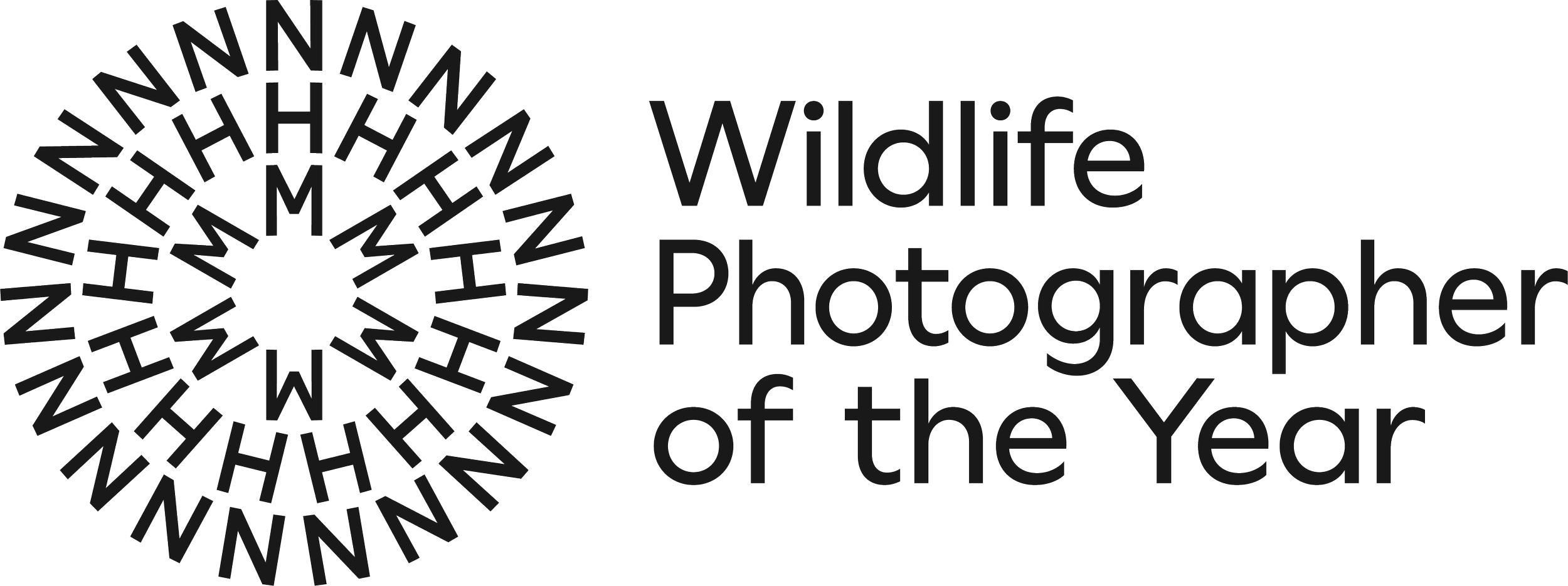 Logo for Wildlife Photographer of the Year: A circular design made of stylised letters and the text 'Wildlife Photographer of the Year' to the right.