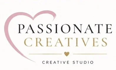Logo for Passionate Creatives, a creative studio, featuring a pink heart outline and the text 'PASSIONATE CREATIVES' with 'CREATIVE STUDIO' at the bottom.