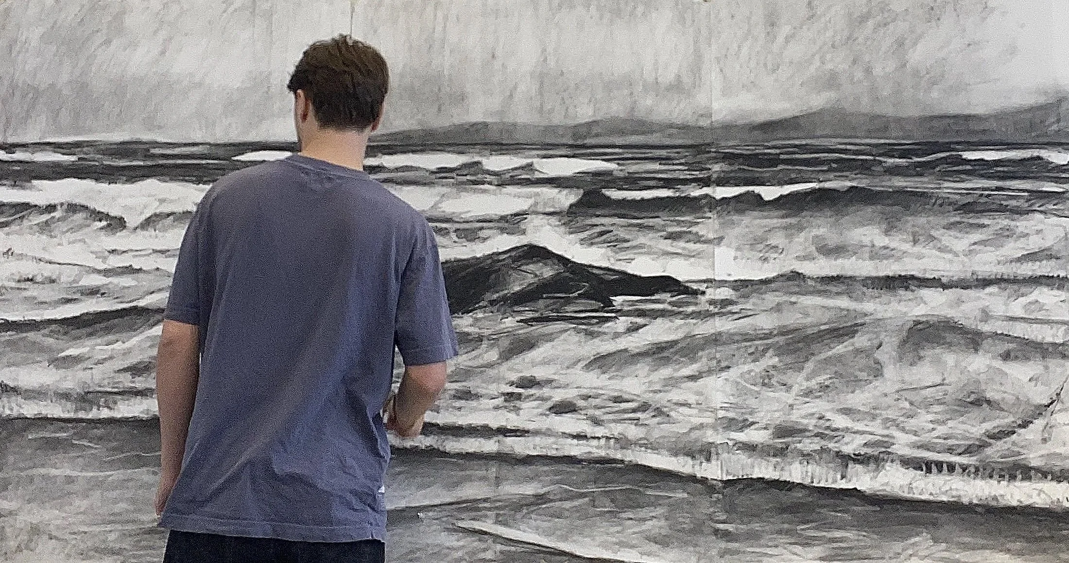 Tides, Charcoal on torn paper, 245 x 125 cm, 2025