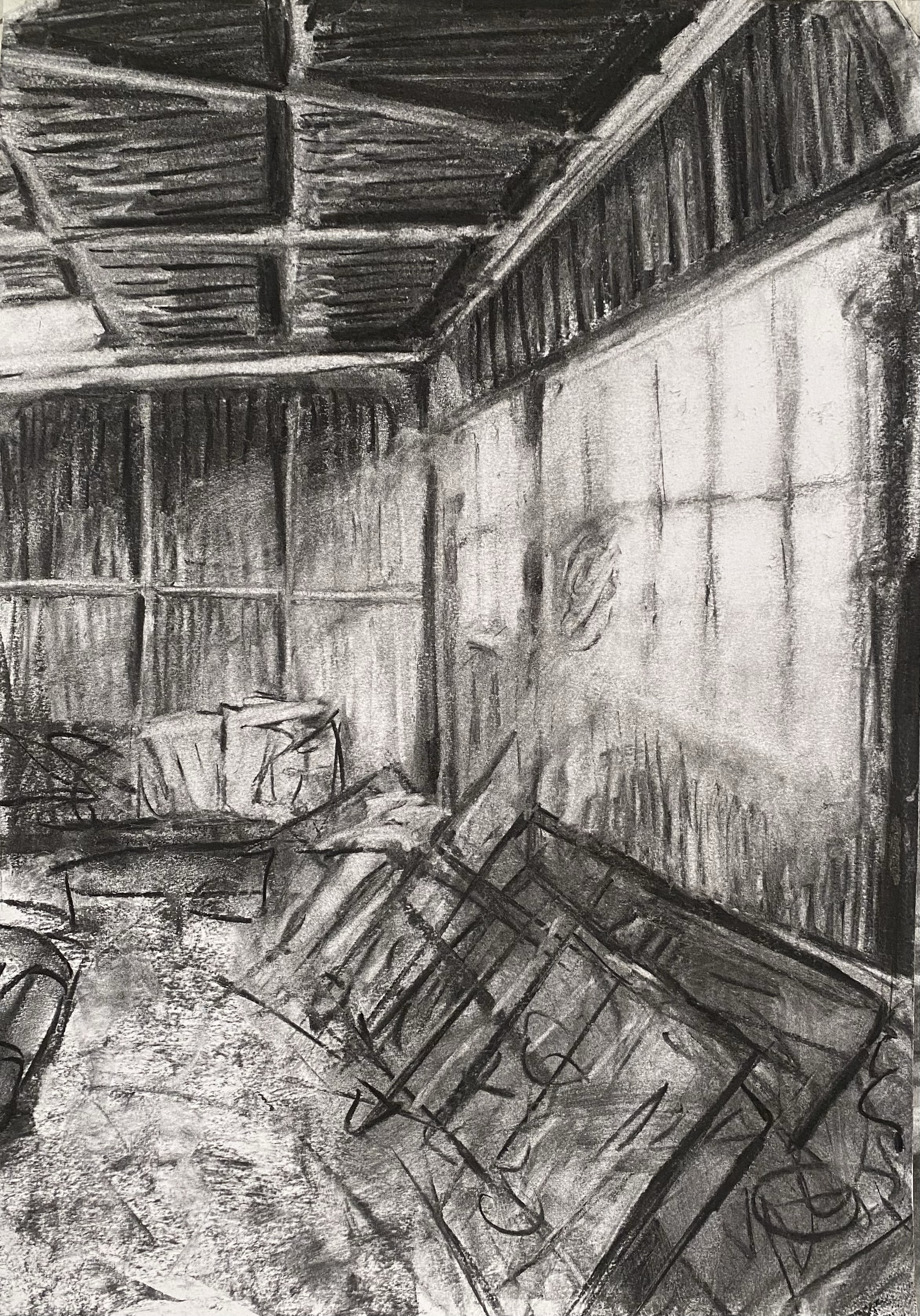 The Shed, Charcoal on Paper, A3, 2026 - Available 