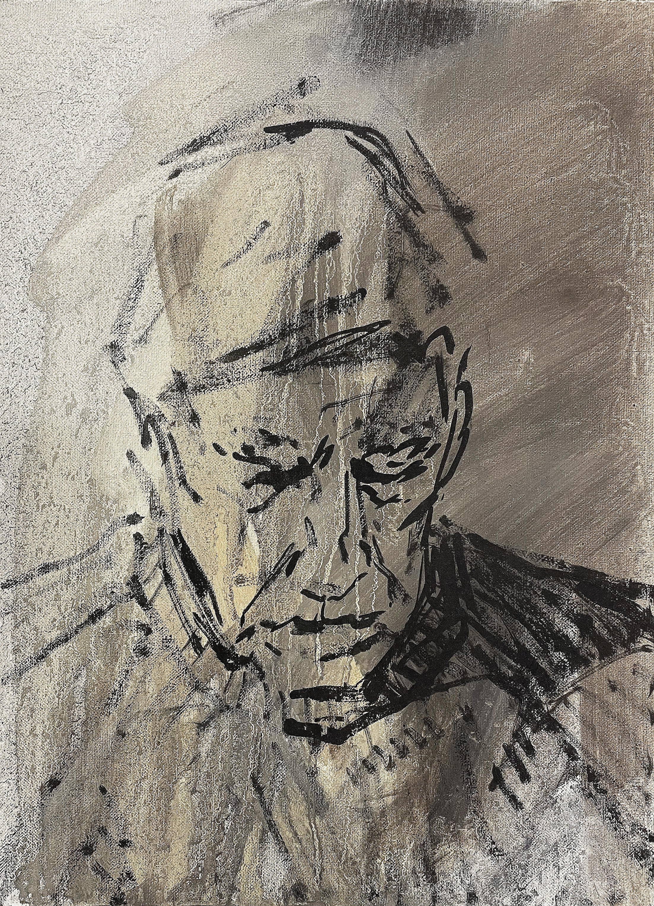 Weathered, Oil and Ink on Canvas, 2026