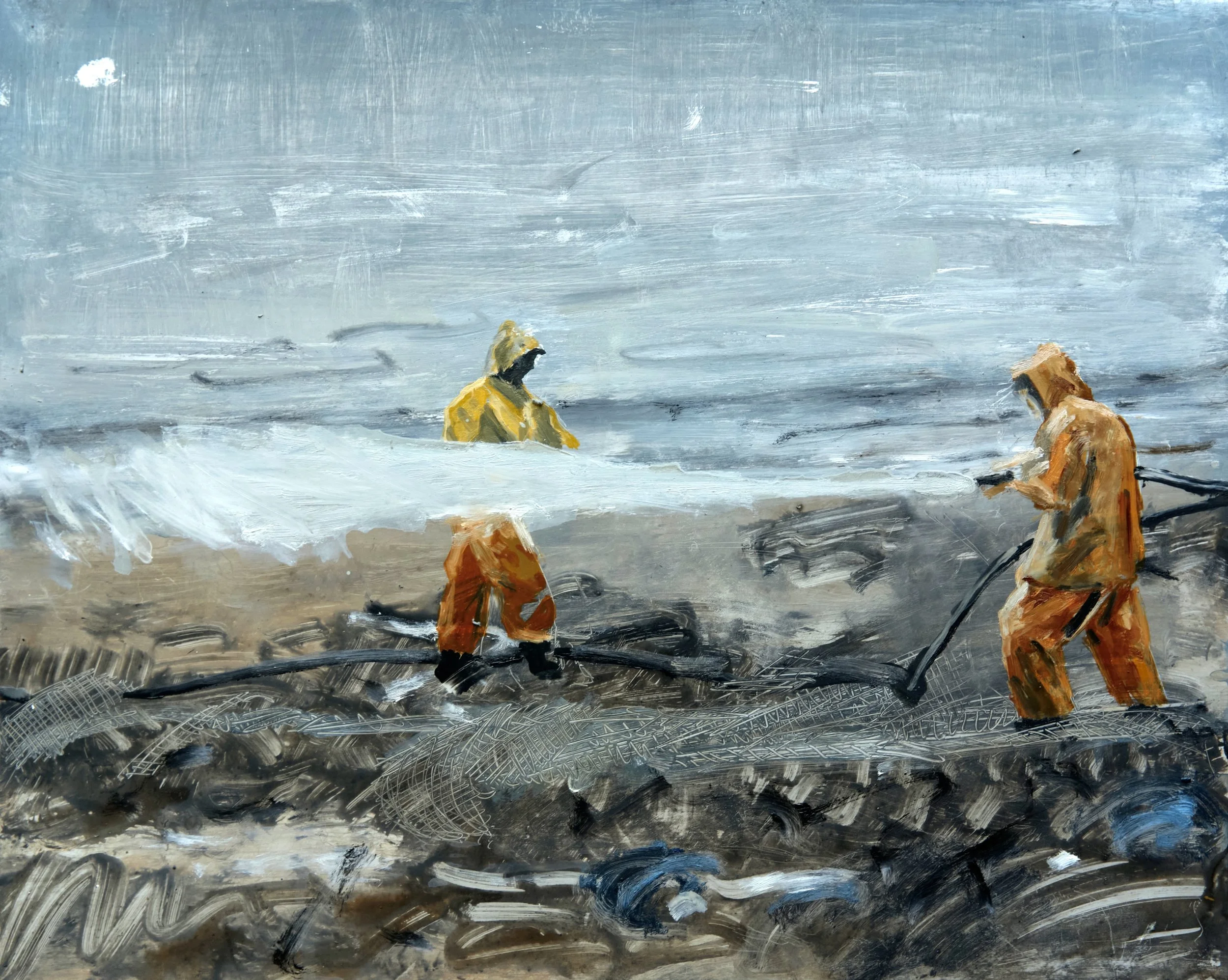 Washing Nets, Oil on Diabond Sheet, 50 x 40 cm, 2026 - Available