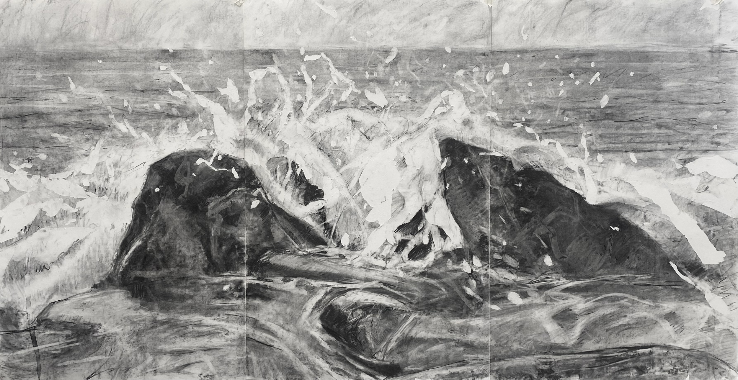 Impact, Charcoal on paper, 245 x 125 cm, 2024