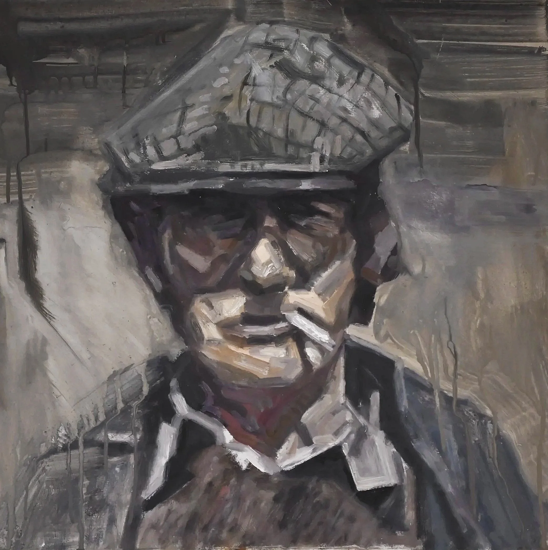 Willie with a Cig, Oil on Board, 70 x 70 cm, 2025
