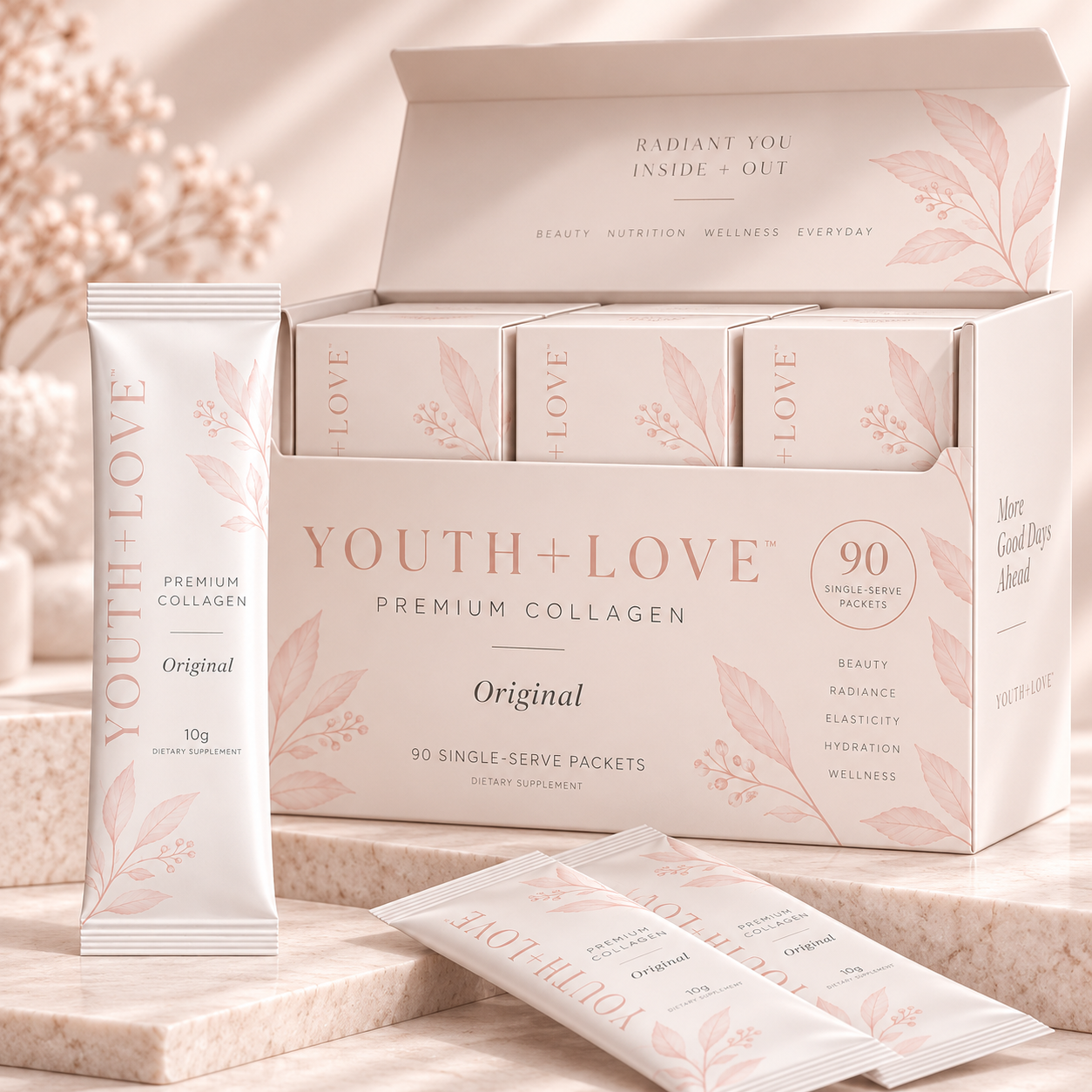Youth+Love™ Premium Collagen — 90 Single-Serve Packets