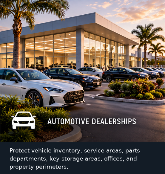 Modern automotive dealership with vehicle inventory and illuminated showroom at dusk.