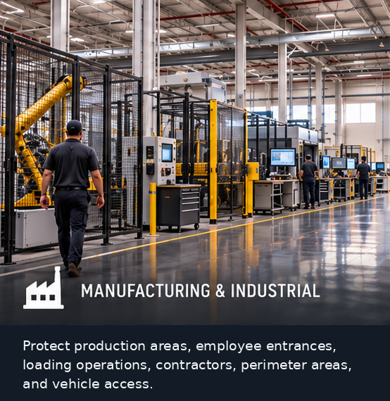 Workers and automated machinery operating on a modern manufacturing floor.