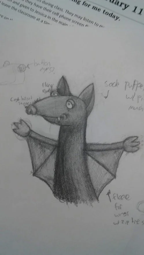 Character design for bat puppet. 2019