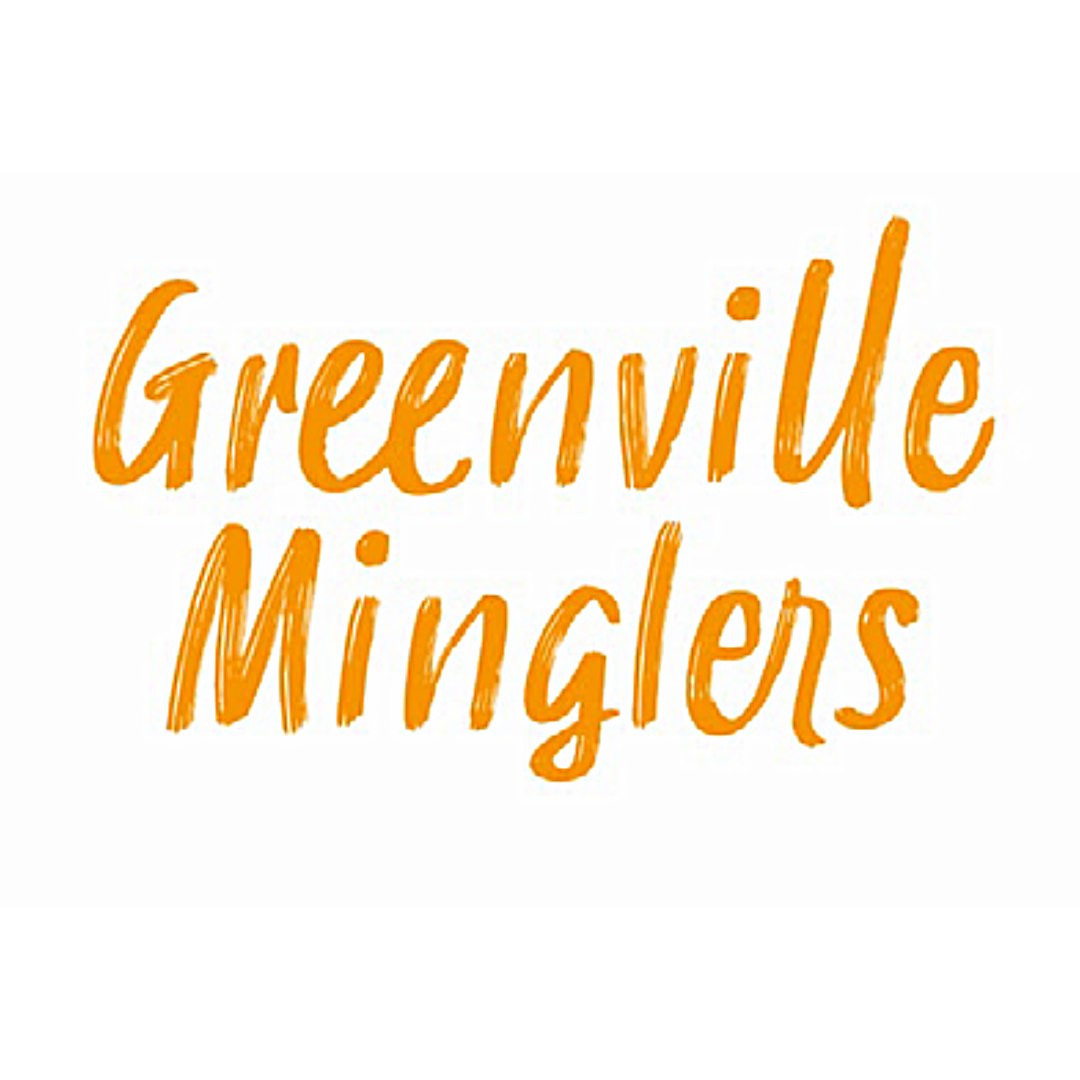 Logo for Greenville Minglers in orange cursive font on white background.