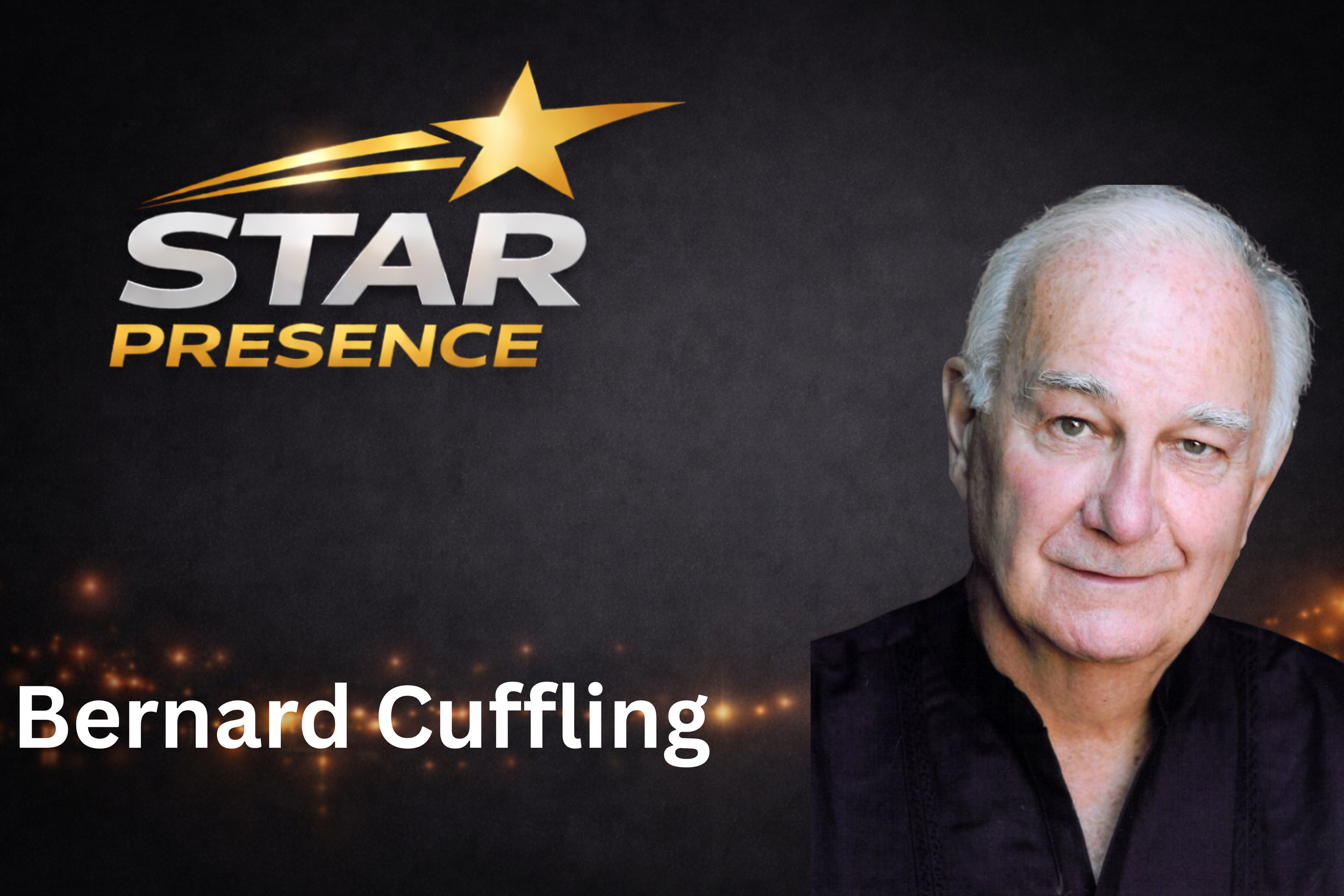 Promotional graphic with a portrait of Bernhard Cuffling on the right side, a star and shooting star graphic, and the text 'Star Presence' above the name 'Bernhard Cuffling'.