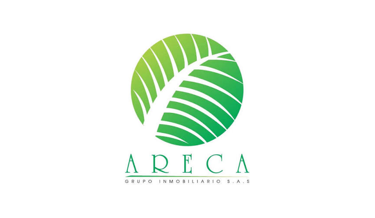 Logotipo de un grupo inmobiliario llamado ARECA, con un diseño de una hoja verde estilizada.