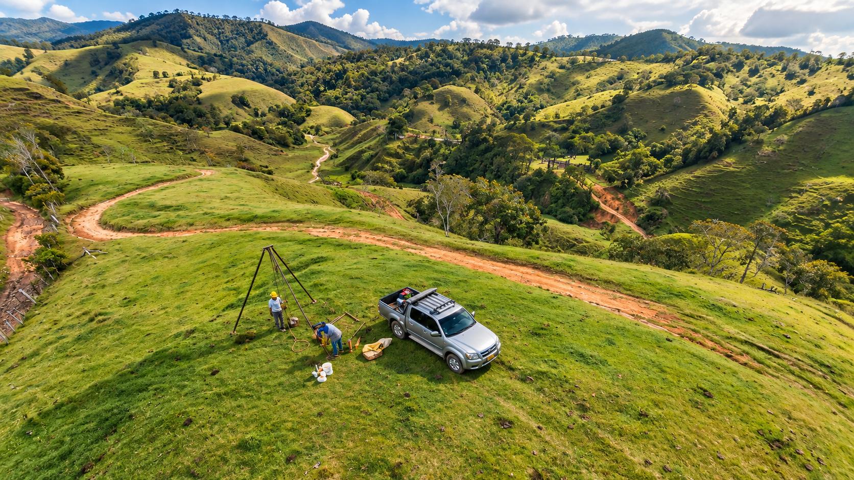 Exploración geotécnica y estudio de suelos en lote rural realizado por ISMA Ingeniería.