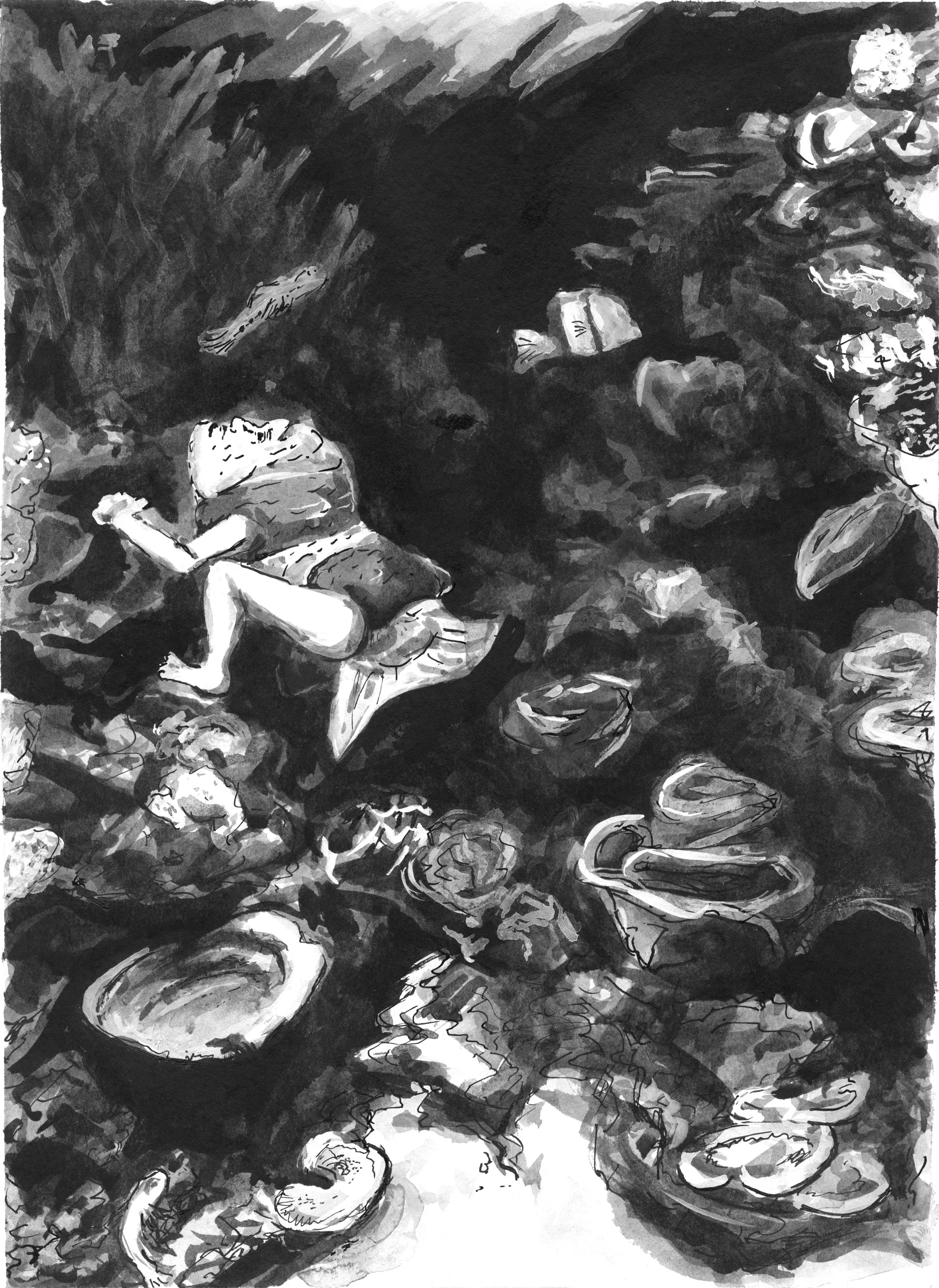 Freak in the Aquarium, ink on paper, 8"x10", 2025