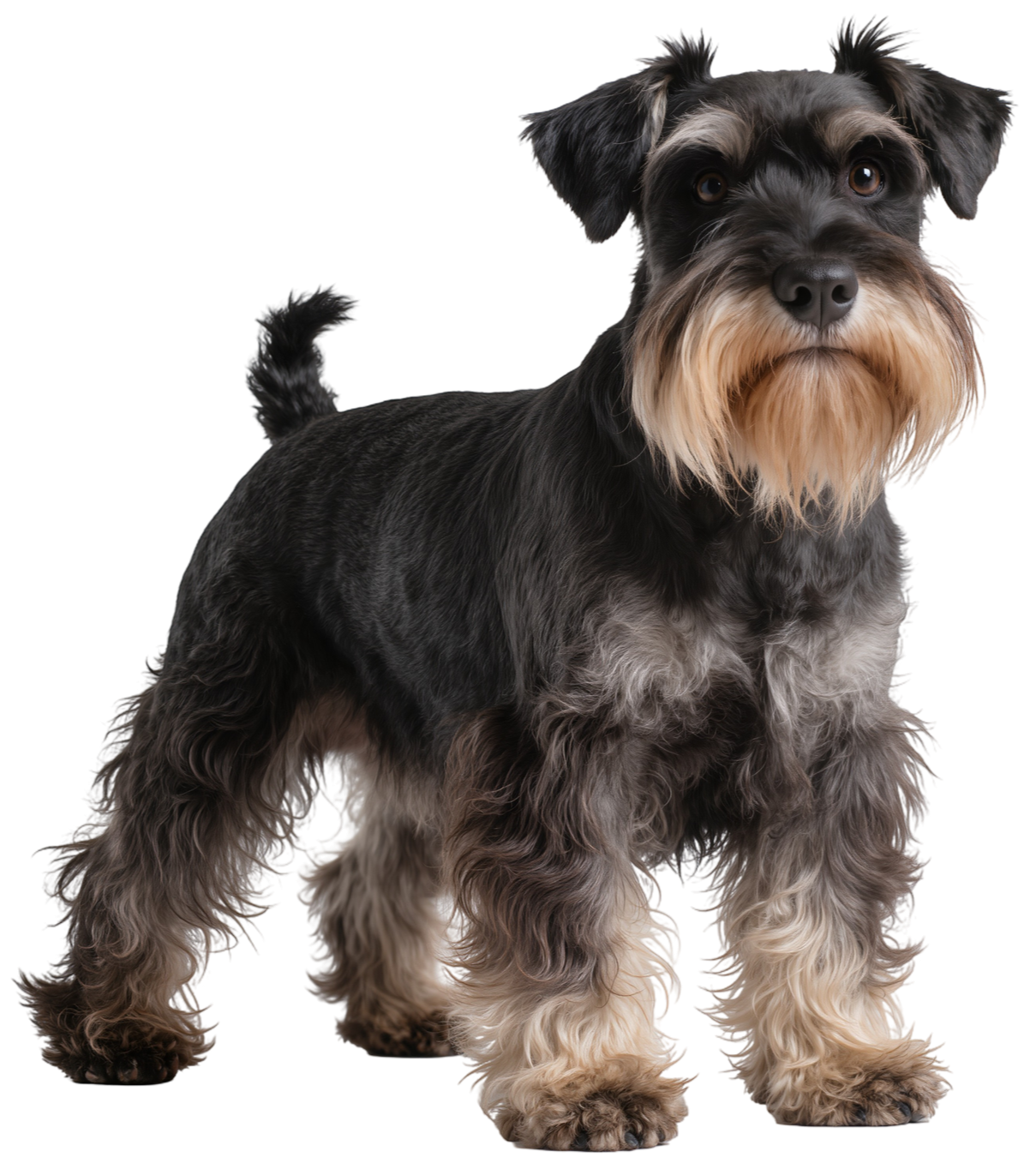 Miniature Schnauzer dog with black and light brown coloring
