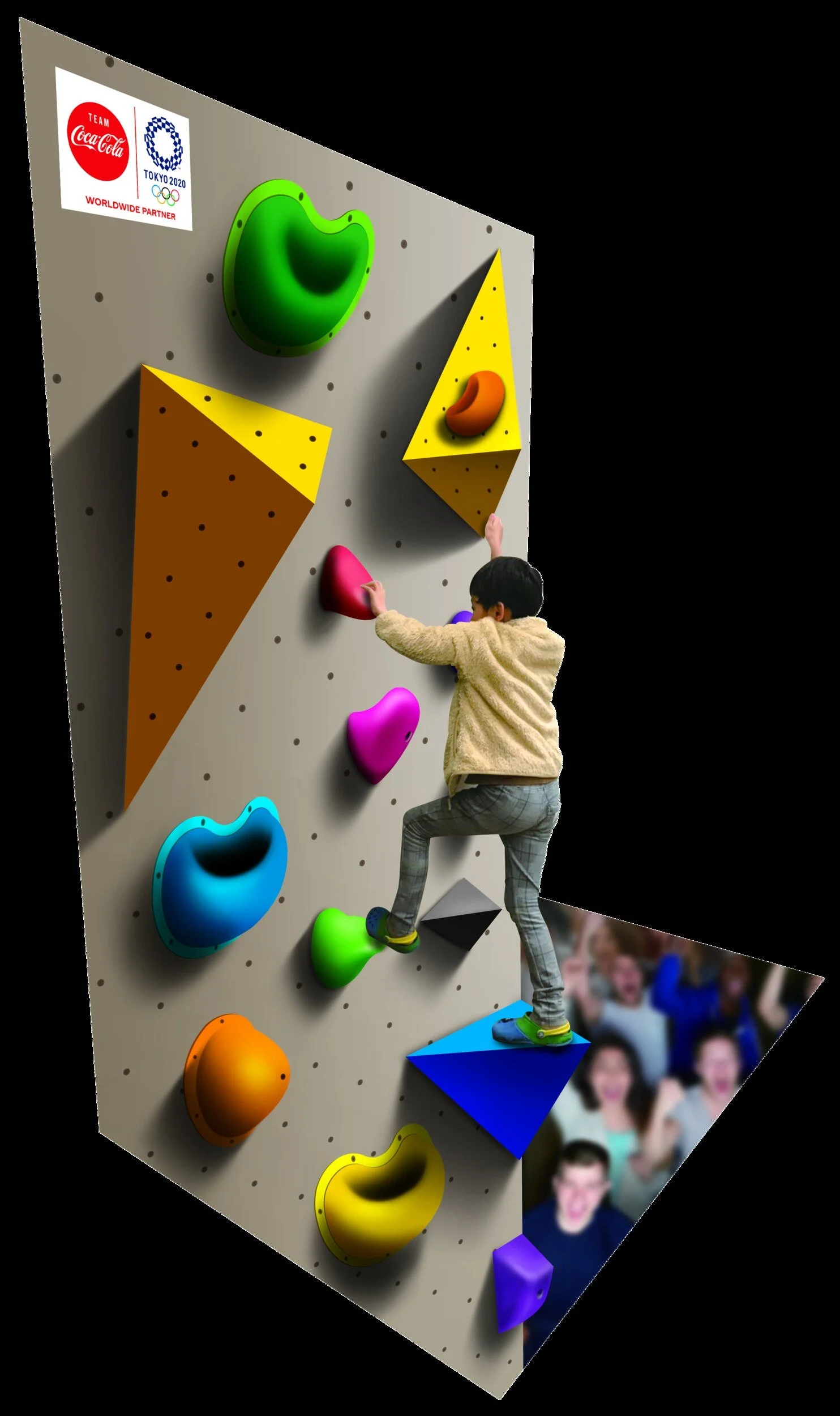 Climbing-wall illusion for a beverage brand campaign: scale a vertical wall (Japan)