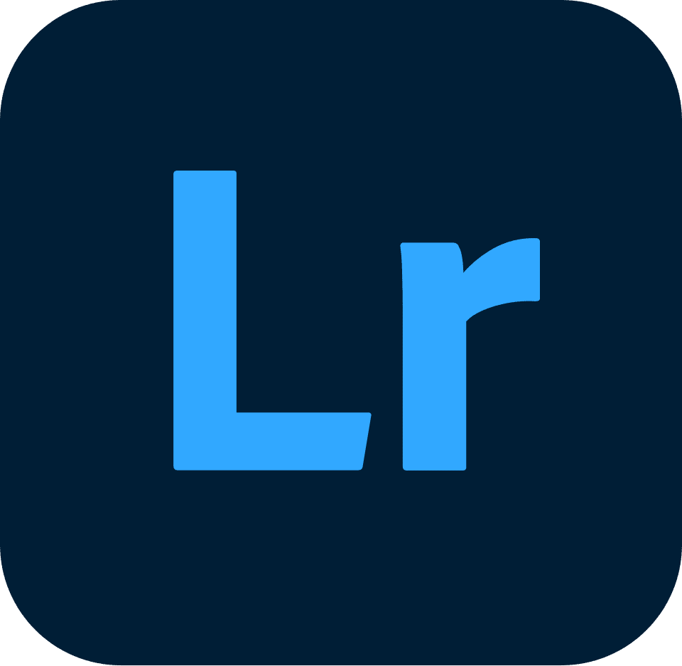 Blue stylized lowercase letters “Lr” on a dark navy rounded-square background