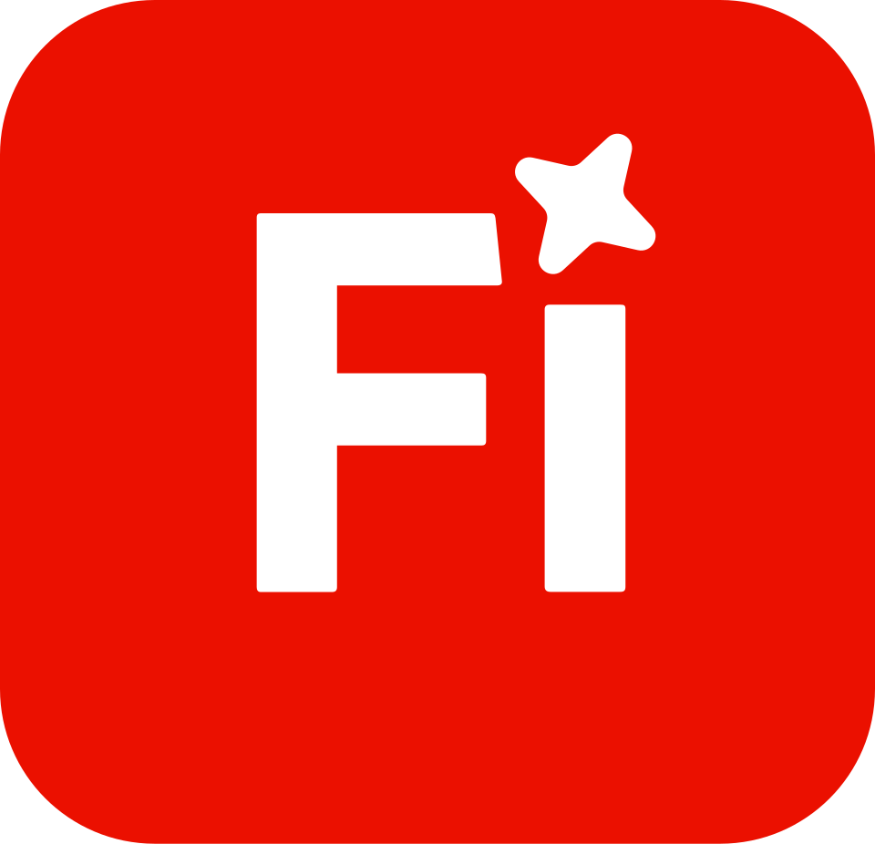Red rounded-square icon with white “Fi” lettering and a four-point star symbol