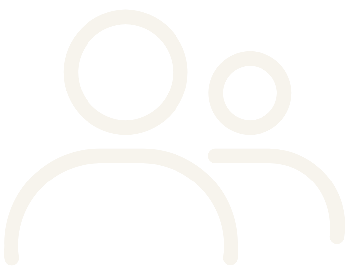 Minimalist cream-colored icon of two people, representing a group or community