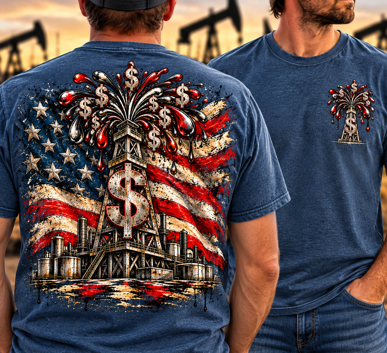 American Oilfield Pride – Denim Blue Graphic Tee