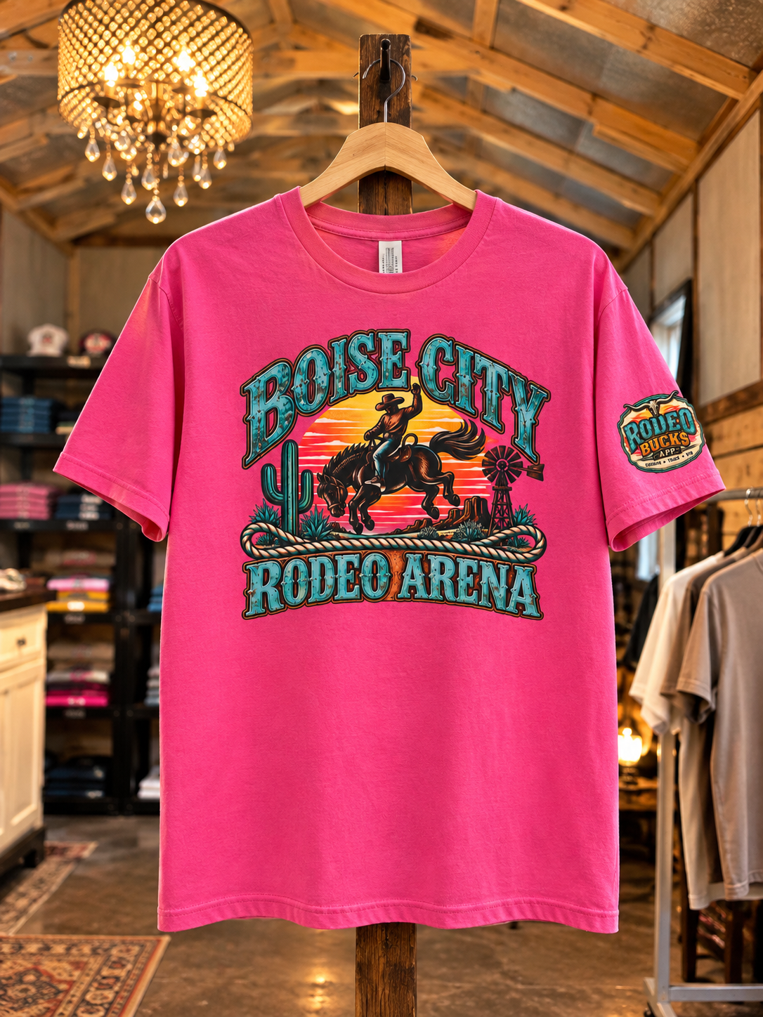Custom rodeo apparel designed for Boise City Rodeo Arena. We took their original logo and jazzed it up for them.