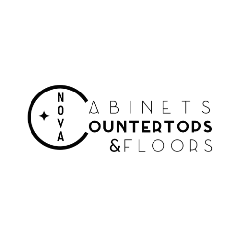 Logo for cabinet countertops and floors company featuring a circular design with stars.