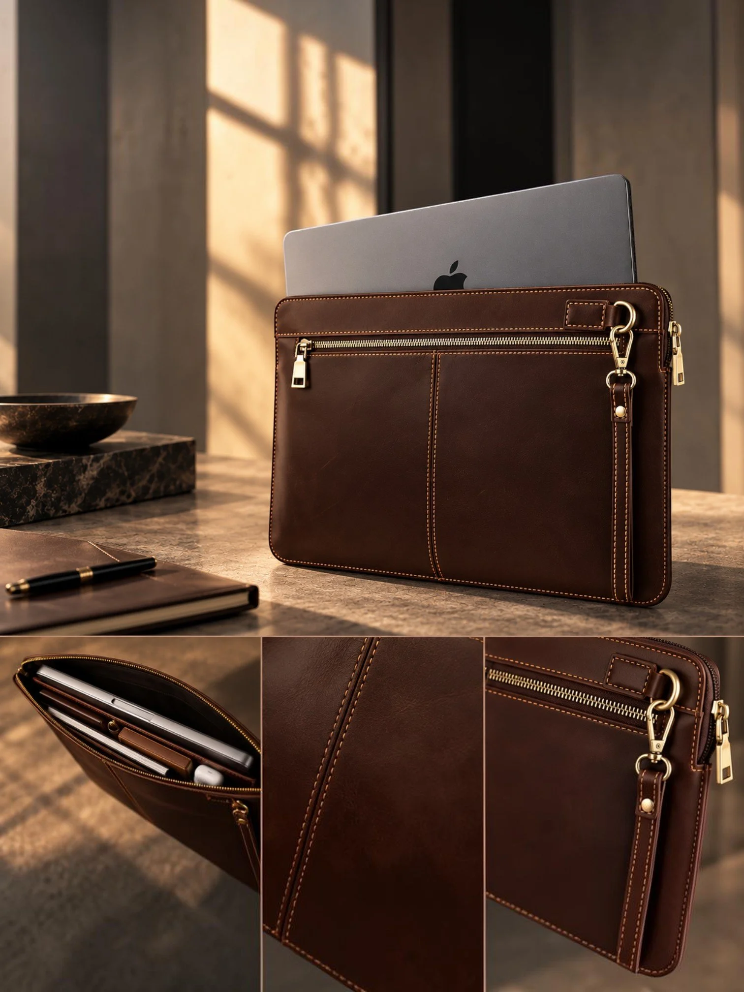 Luxury Brown Leather Laptop Sleeve Showcase.jpg
