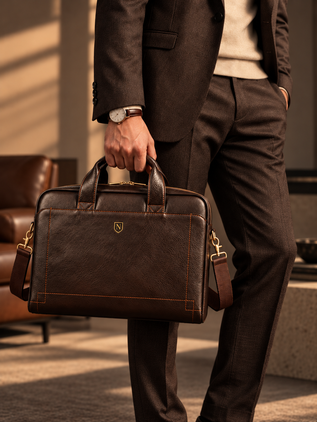 Alden Signature Leather Briefcase | Dark Coffee — Heritage Grain