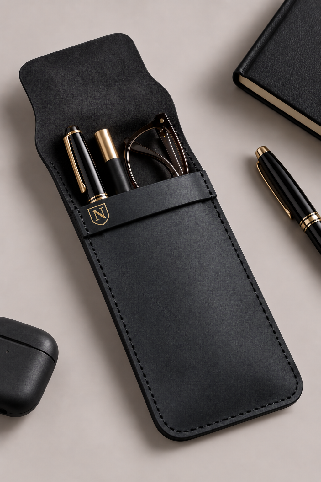 Luxury Black Leather Stationery Pouch.png