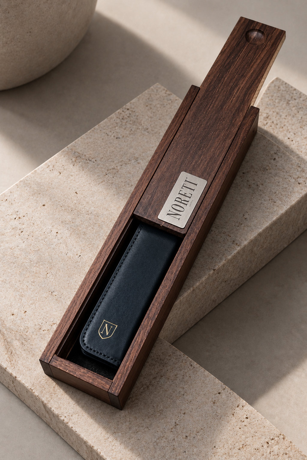 Luxury Walnut Pen Case on Stone.png