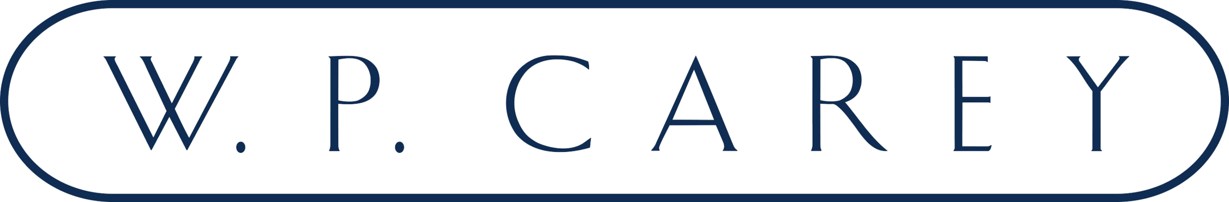 A logo with the words 'W.P. CAREY' in bold, stylized font inside an oval shape with a blue background and green, yellow, gray, and white accents.