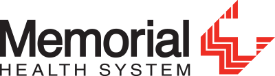 Memorial Health System logo with red cross design and black text