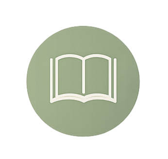 Icon of an open book on a green circular background.