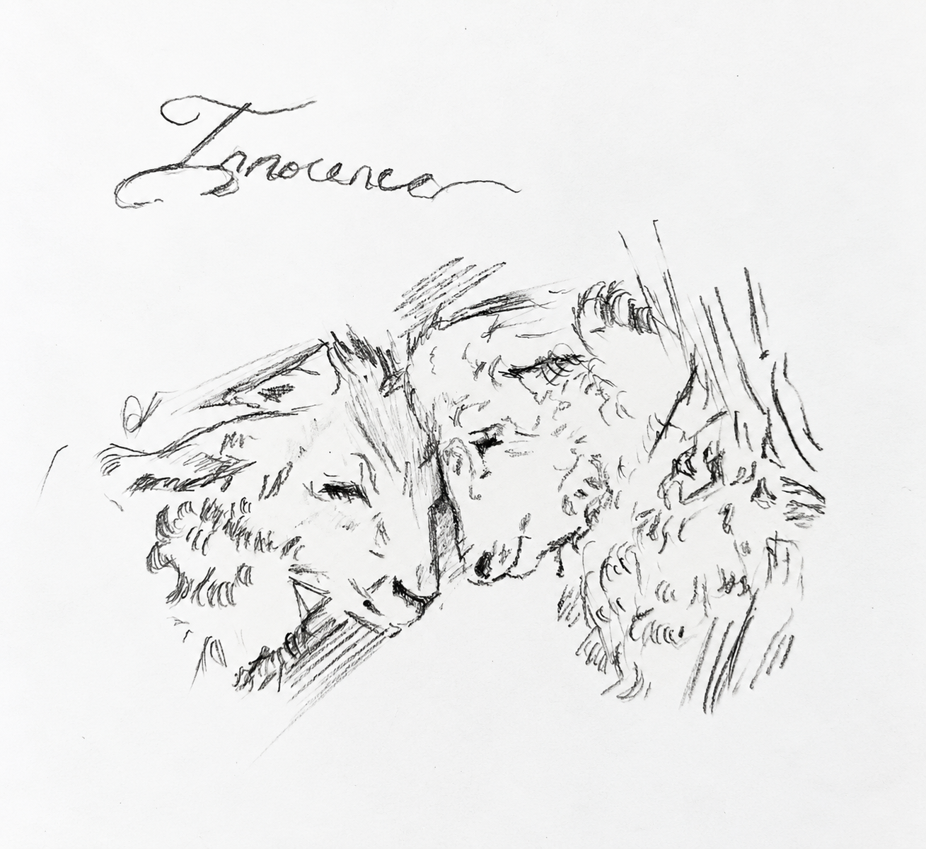A sketch of two dogs touching noses, with the word "Inseparables" written above.