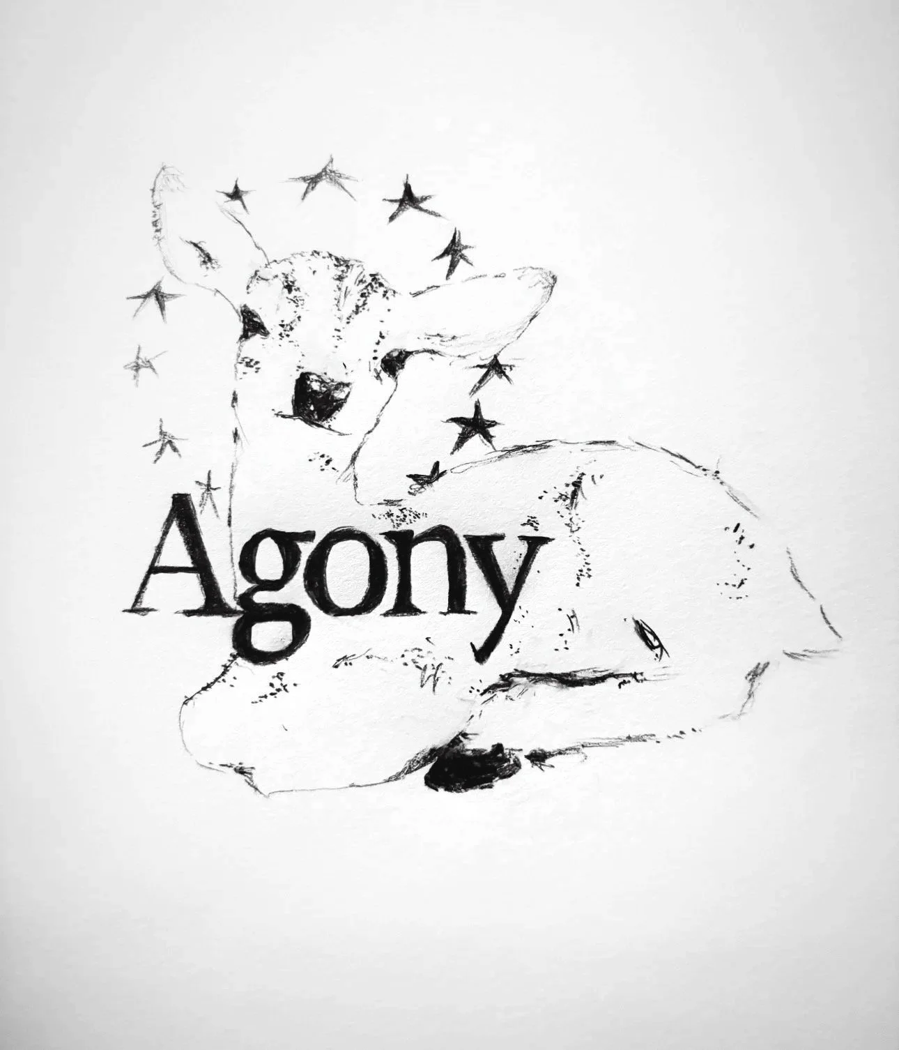 A black and white drawing of a dog with the word 'Agncy' written in stylized font.