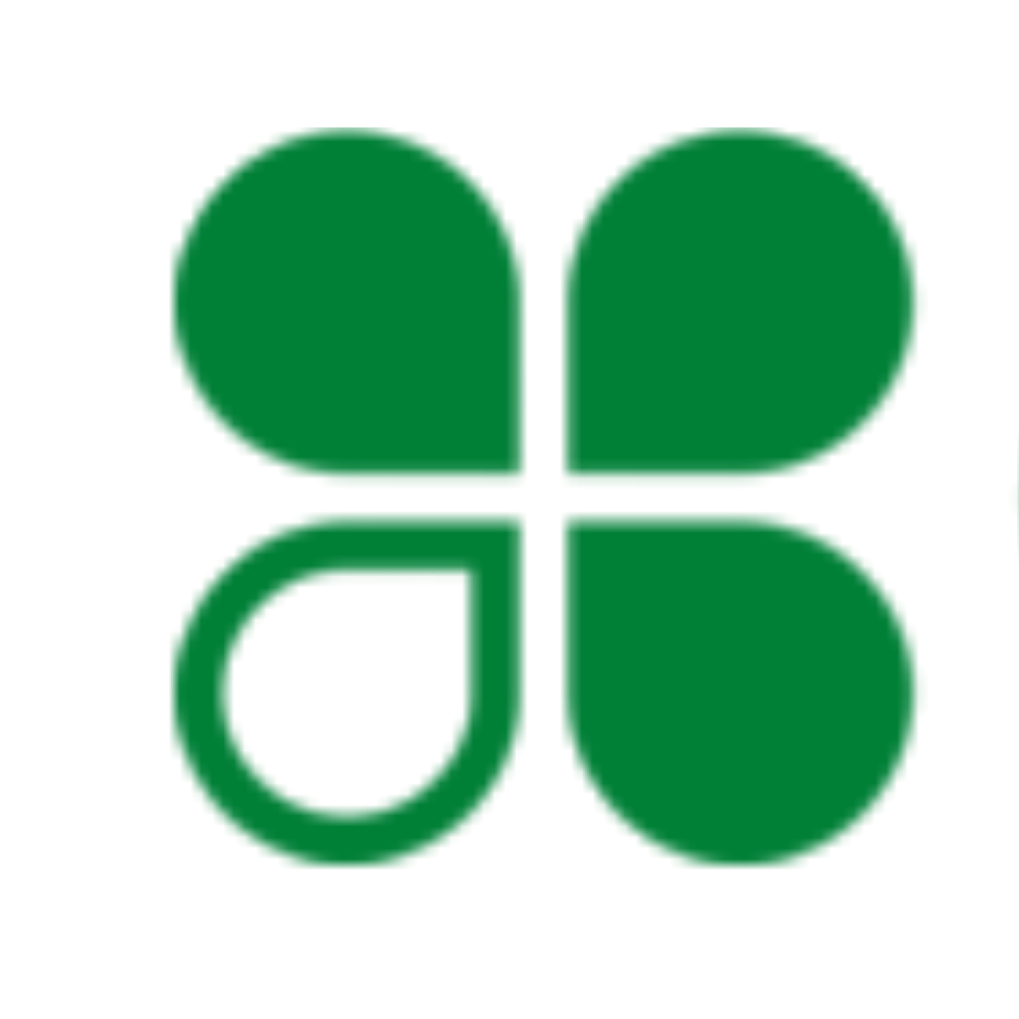 A stylized green clover with four rounded leaves on a black background.
