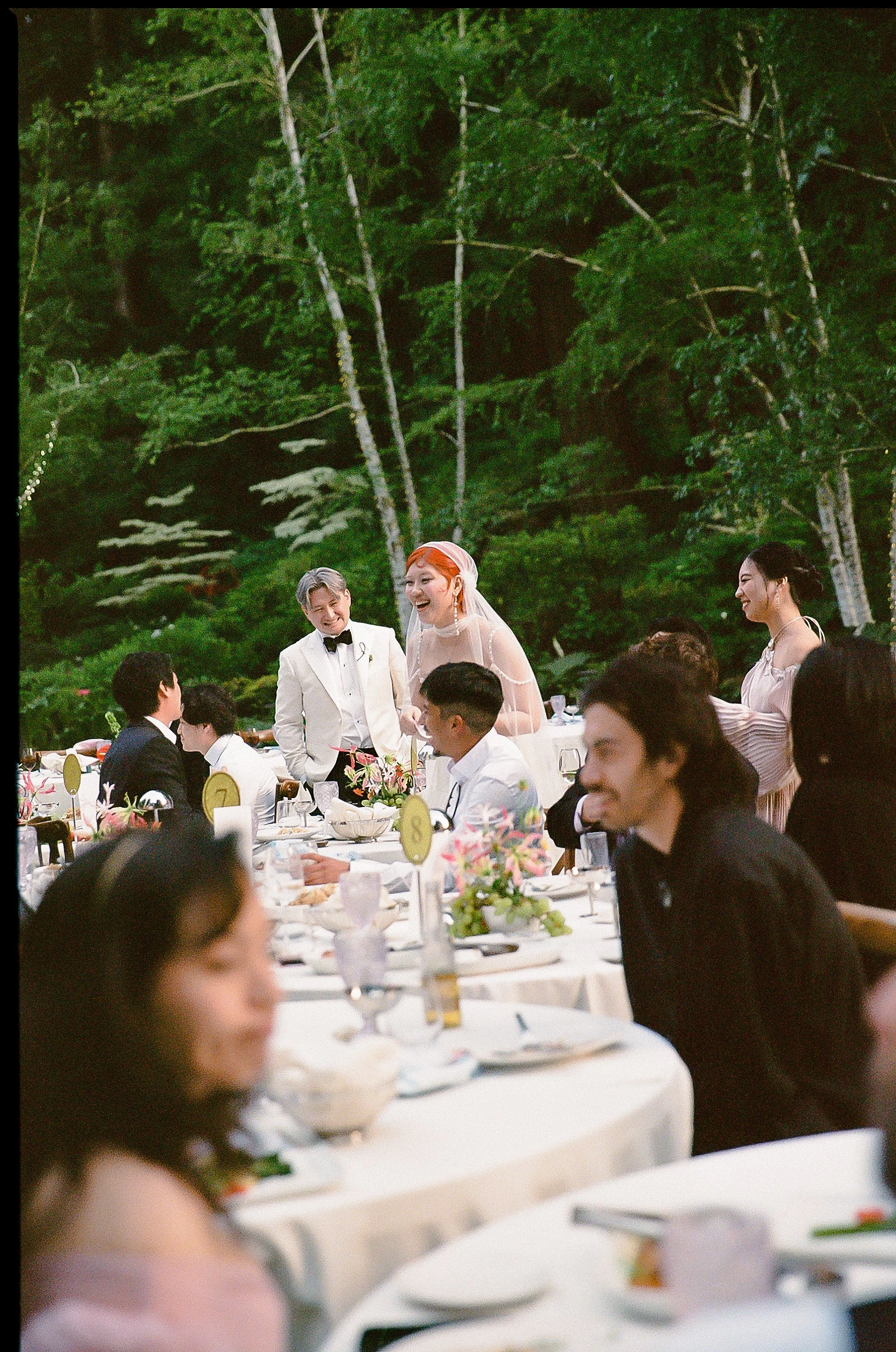 Outdoor wedding reception in redwoods at Nestldown, wedding venue